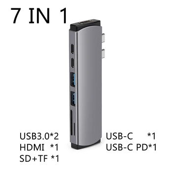 7 In 1 USB Tipo C HUB PD 87W Splitter Docking Station Multi USB 3.0-2.0 TF, SD Reader Slot Extender 