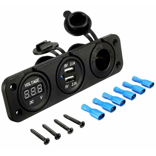 12V CIGAREČIŲ DEGIKLIO LIZDAS SU DVIEM 5V USB