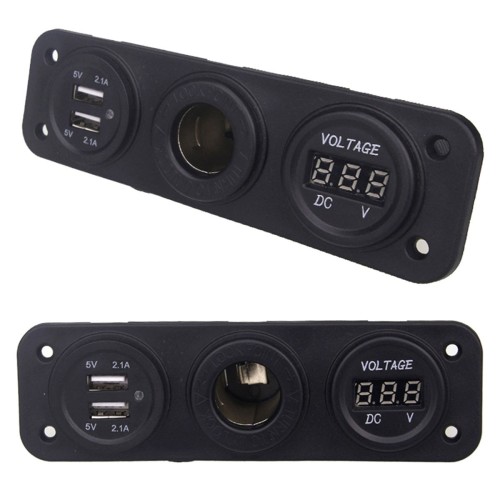 12V CIGAREČIŲ DEGIKLIO LIZDAS SU DVIEM 5V USB