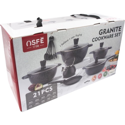 OSFE 21 DALIŲ GRANITO VIRTUVĖS INDŲ RINKINYS SU VIRDULIU OSFE 21 DALIŲ GRANITO VIRTUVĖS INDŲ RINKINYS SU VIRDULIU
