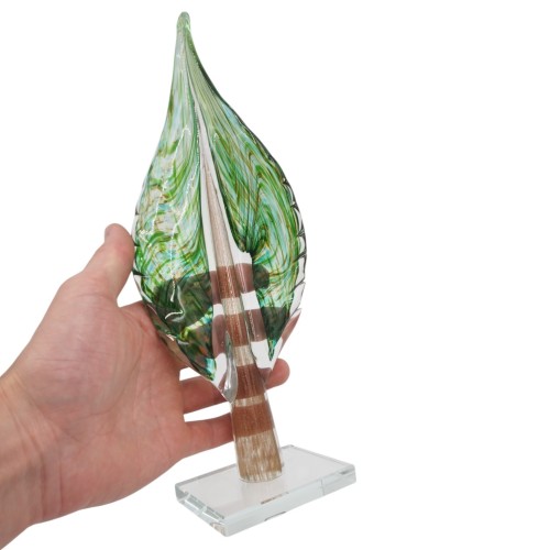 STIKLINĖ DEKORACIJA „LAPAS“, 12×7×32.5 CM ŽALIAS