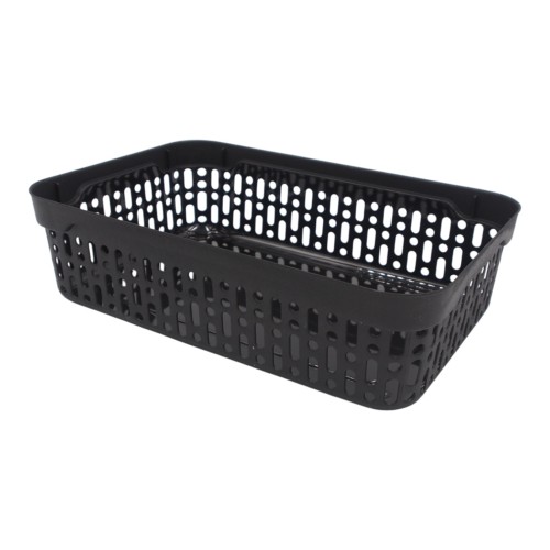 PLASTIKINĖ DĖŽUTĖ SU SKYLUTĖMIS, 22 × 14,5 × 6 CM JUODA PLASTIKINĖ DĖŽUTĖ SU SKYLUTĖMIS, 22 × 14,5 × 6 CM JUODA
