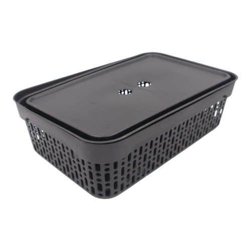 PLASTIKINĖ DĖŽĖ SU DANGČIU 40×30×13 CM JUODA PLASTIKINĖ DĖŽĖ SU DANGČIU 40×30×13 CM JUODA