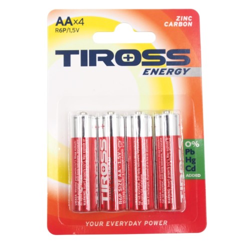 BATERIJOS TIROSS ENERGY AA R6P 1.5V (4 VNT.) BATERIJOS TIROSS ENERGY AA R6P 1.5V (4 VNT.)