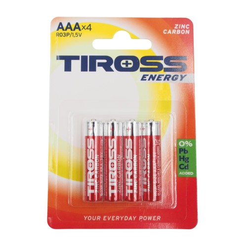 BATERIJOS TIROSS ENERGY AAA R03P 1.5V (4 VNT.) BATERIJOS TIROSS ENERGY AAA R03P 1.5V (4 VNT.)