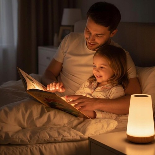 LED NAKTINĖ LEMPA SU PULTELIU IR LIETIMUI JAUTRIU VALDYMU