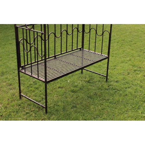 SODO PERGOLĖ SU SUOLIUKU, ANTIKINĖS RUDOS SPALVOS, METALINĖ SODO PERGOLĖ SU SUOLIUKU, ANTIKINĖS RUDOS SPALVOS, METALINĖ