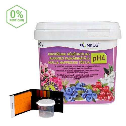 DIRVOŽEMIO RŪGŠTINTOJAS PH4 SU MINI LABORATORIJA, 500 G
