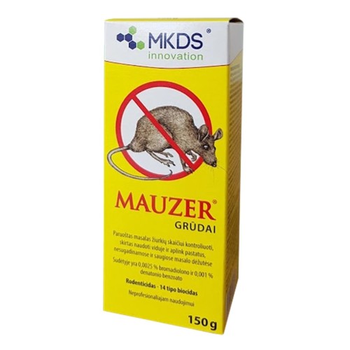 MAUZER GRŪDAI PELIŲ IR ŽIURKIŲ NAIKINIMUI, 150 G MAUZER GRŪDAI PELIŲ IR ŽIURKIŲ NAIKINIMUI, 150 G