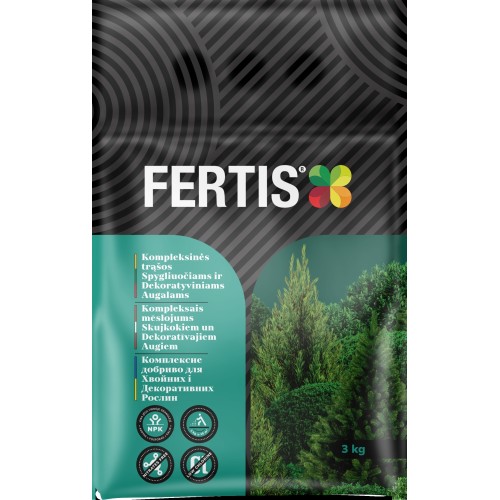 KOMPLEKSINĖS TRĄŠOS SPYGLIUOČIAMS IR DEKORATYVINIAMS AUGALAMS FERTIS, 3KG