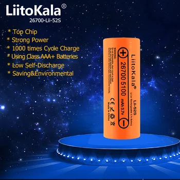 1PCS LiitoKala Lii-52S 26700 5100mAh Didelės Talpos), 3,7 v ličio baterija Žibintuvėlis galia Banko Li-jonų Baterijas