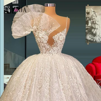 2022 Kamuolys Suknelė V Kaklo Princesė Vestuvių Suknelės Prabangos Nekilnojamojo Mėginio Linijos, Nėriniai Vestuvinės Suknelės Kamuolius Dubajus Kristalai Vestuvinė Suknelė