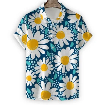 2023 Vasaros Nauji vyriški Laisvalaikio Marškinėliai Mažas Daisy Gėlių, Augalų 3D Spausdinimo Trumpas Rankovės Marškinėliai Vyrų Kelionės Marškinėliai, vyriški Drabužiai