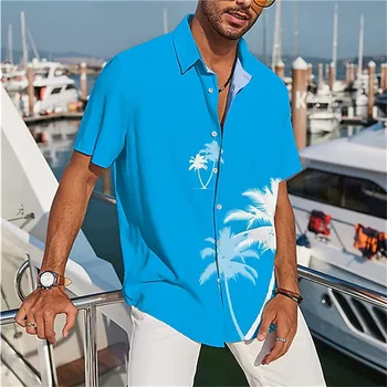 2023 vyriški marškiniai Havajų marškinėliai kokoso spalvotas grafinis atspaudas mėlynos spalvos vyriški paplūdimio trumpomis rankovėmis mygtuką marškinėliai T kraujas S-5XL vasaros