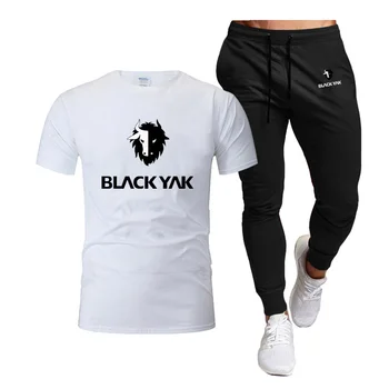 2023 Vyrų Pavasario/Vasaros Naują Blackyak T-marškinėliai+Kelnės Dviejų dalių Mados Atsitiktinis Sporto Sveikatingumo Bėgimas Rinkinys