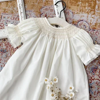 Baby Girl Prarasti Kūdikių Dress Smock, Vaikams, Suknelės Ispanijos Boutique Drabužių Mergaitės, Ispanija Rankų Darbo Raukiniais Suknelės