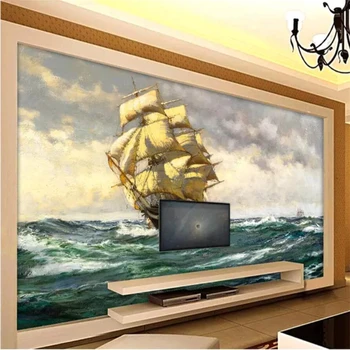 beibehang Užsakymą Tapetai, 3d Foto freskomis Aliejaus Tapybai Sea View Buriavimo Viešbučio Kambarį TV Foną, Sienos popieriaus behang freskos