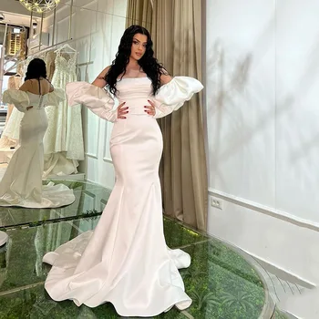 BridalAffair Arabų Satino Undinė Prom Dresses 2023 Nuimamos Rankoves Memraid Oficialią Chalatai Chalatai De Soirée Šalis Suknelės