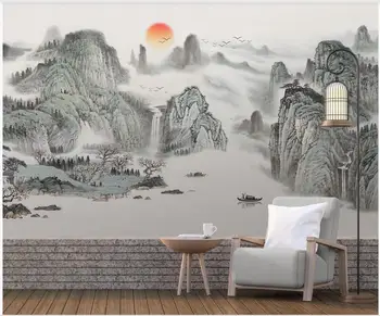 Custom freskos 3d sienos freskos ant sienos Kinų stiliaus kalnų saulėtekio kraštovaizdžio namų dekoro foto tapetai kambarį