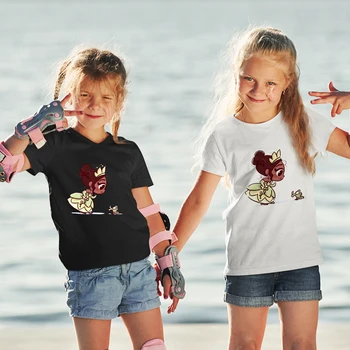 Disney Princesė Mer, ir Varlė Kawaii Harajuku Marškinėliai Vaikams Mielas marškinėliai Grunge Estetinės Juoda Marškinėlius Mados Viršų Tee Vaikai