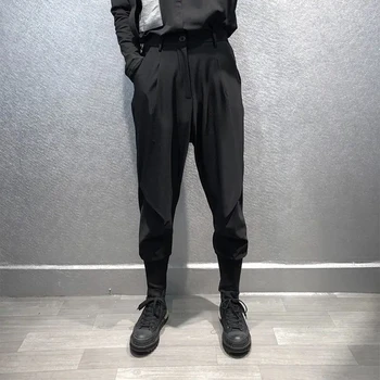 Gatvės Japonijos Yamamoto Stiliaus Laisvi Juodas Plisuotos Kelnės Tamsiai Black Non-lyginimo Mados Haremo Kelnės Laisvalaikio Kelnės Vyrams