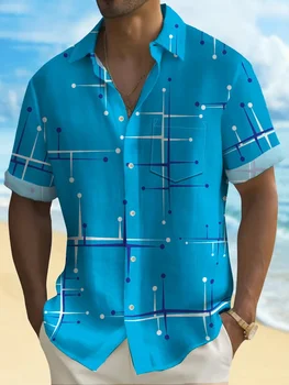 Havajų Marškinėliai Vyrams Vasaros 50 Derliaus Vidurio Amžiaus Modernios Geometrinės Vyrų Ruožas Plius 