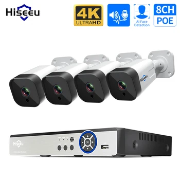 Hiseeu 4K 8MP 8CH POE IP Stebėjimo Kameros, Apsaugos Sistemos Komplektas, Rinkinys AI Veido Aptikimo Dviejų krypčių Garso Smart CCTV Lauko HD NVR