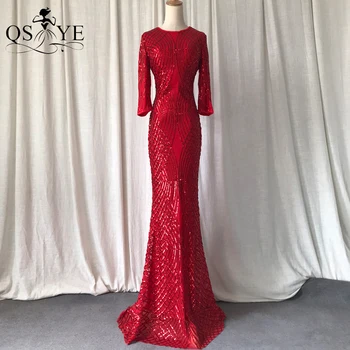 Ilgomis Rankovėmis Raudona Vakaro Suknelės Aukšto Kaklo China Promenadzie Suknelė Žuvies Uodega Elegantiškas Oficialų Suknelė Įrengtas Moterys Red China Suknelė Vestido
