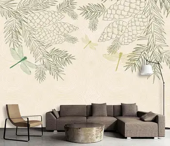 Individualizuotos fono paveikslėlį ranka-dažytos tropinių augalų dragonfly TV foną, sienų freskomis namų puošybai atogrąžų miškų augalų 3d tapetai