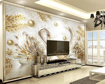 Individualizuotos fono paveikslėlį swan vandens modelį 3d papuošalai freskos namų puošybai kambarį miegamasis reljefinis fonas sienos 3d tapetai