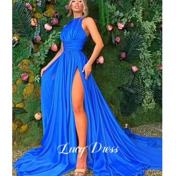 Liucija Šalis Suknelė Vestuvių Svečių Suknelės Moterims Backless Mėlyna Linija yra Elegantiškas ir Gana Moterų Suknelės Vakare Gown Prom