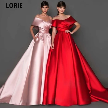LORIE Paprasta-Line Satininiu Prom Dresses 2021 nuo Peties Chalatas De Soirée De Mariage Oficialią Chalatai De Kokteilis Teismas Traukinys