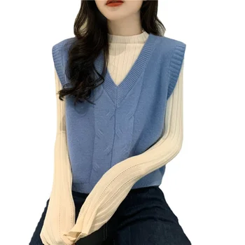 Megztinis Liemenė Moterims V Kaklo Kietas Prarasti Atsitiktinis Korėjos Stiliaus, Elegantiškos Mados Pavasario Rudens Rankovių Megztiniai Violetinė Mėlyna