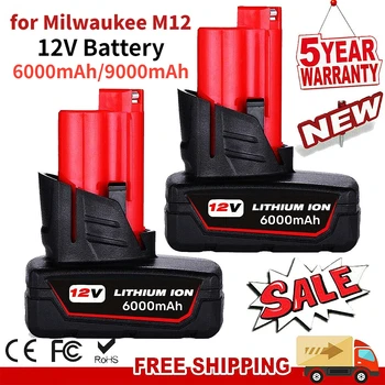 Milwaukee M12 12 v Akumuliatoriaus 6000mAh Li-ion Baterijos Pakeitimas Milwaukee M12 Belaidžius Įrankiai 48-11-2402 48-11-2411 Baterijos