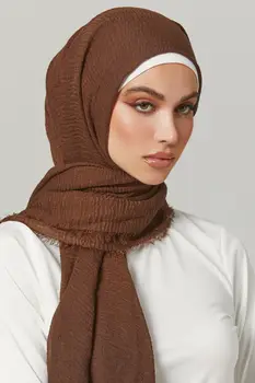 Musulmonų Moterys Vingiuoti Hijab Šalikas Minkštas Kieto Medvilnės skarų Turbaną, Kaklaskares ir Apvyniokite Hijab Musulmonų Moteris Šydas Bandana 175*70CM