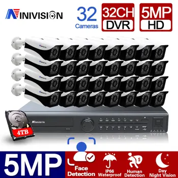 NINIVISION 32CH 5MP-N HD AI Veido Aptikimo DVR Namų Saugumo kamerų Sistema, 5MP IP66 Lauko Stebėjimo Kameros CCTV Kit