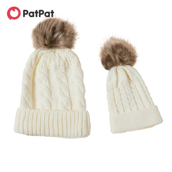 PatPat Rudens/Žiemos Spalvotų Pūkų Kamuoliuką Mezgimo Skrybėlės