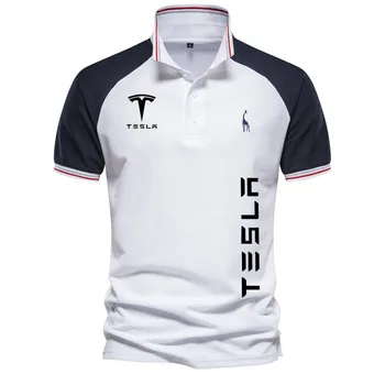 POLO marškinėliai, vyriški patogūs medvilniniai marškinėliai Tesla automobilio logotipas spausdinti 2023 Vasaros Naują Harajuku vyriški Polo marškinėliai Vyrams trumpomis rankovėmis viršų