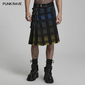 PUNK RAVE Vyrų Punk Stiliaus Gradientas Škotijos Klostyti Sijonas Paspaudus Klostyti Vyrų Drabužių Streetwear Pavasarį ir Rudenį