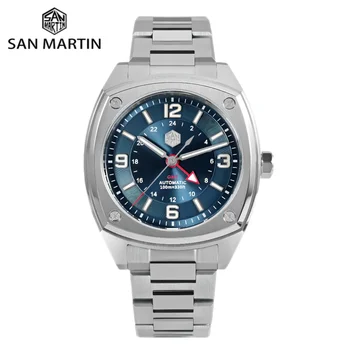 San Martin 39,5 mm GMT Žiūrėti Vyrams 6460 Originalus Mechaninis Laikrodis Automatinis Laikrodžiai Sporto Vandeniui 10Bar Aikštėje SN0026C