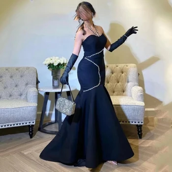 Santorini Black Undinė Suknelės Prom Apynasrio Kaklo Kristalų Užtrauktukas Atgal Vakare Šalis Suknelė Moterims Dėvėti Vestidos De Noche