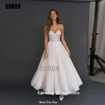 SONDR Blizgančių Blizga Sequines Bling Spageti Nuotaka Vestuvių Suknelės Rankovių Brangioji Princesė Vestuvių Suknelės, Suknelės 2023