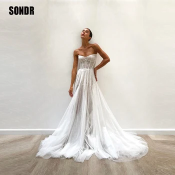 SONDR Šiuolaikinės Nėrinių Gėlių Ilgai Nuotaka Vestuvių Suknelės Rankovių Brangioji, Chalatai De Soirée Princesė Vestuvių Suknelės, Suknelės 2023