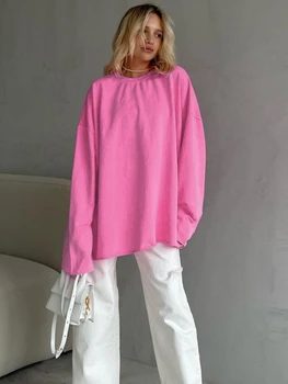 Top Moterų Rožinė Y2k Prarasti Coqutte Drabužius ilgomis Rankovėmis Apvalios Kaklo Megztinis marškinėliai Nauja Drabužių Rudens Mados Moterų Apranga
