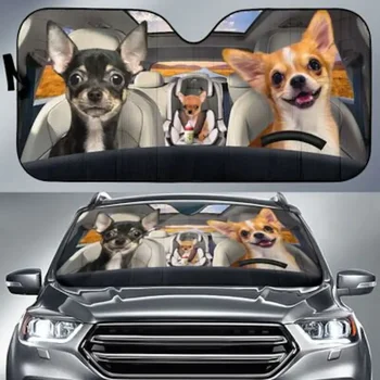 Trys Chihuahuas Saugus Ir Vairuotojo, Auto Saulės Pavėsyje, Prekinis, Galinis Stiklo Skėtį Nuo Saulės, Automobilių Reikmenys, Custom Gyvūnų Modelio Skėtį Nuo Saulės