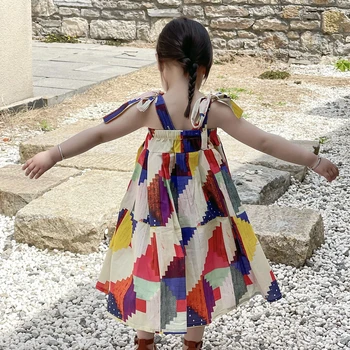 Vaikai Suknelės Mergaitėms iki 2023 m. Vasarą Naujų Vaikų Drabužių Mados Rankovių Mišrios Spalvos Suknelė Puikus ir Saldus Žaismingas Atsitiktinis