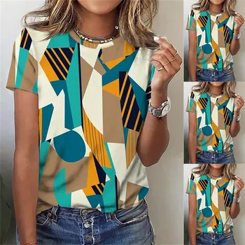 Vasarą Moterys T-shirt Mados Gradientas Harajuku Marškinėliai Negabaritinių 3D Spausdinimo Tee moterims Drabužių Naujas Trumpas Rankovės O-Kaklo Viršų