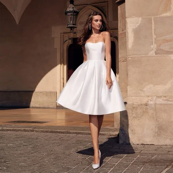 Verngo Paprasta Linija Vestuvių Suknelė Minkšto Satino Trumpas Nuotakos Suknelė Elegantiškas Boho Vestuvių Suknelės 2019 Turkija Vestidos De Noiva