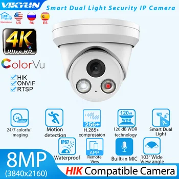 Vikylin 8MP 4K Saugumo PoE Kamera Hikvision Suderinama Spalvotas Naktinis Matymas VAIZDO Stebėjimo ColorVu IP Cam su MIC