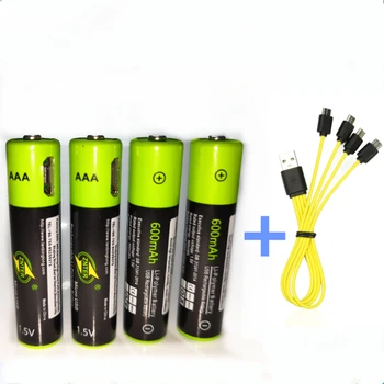 ZNTER Įkraunamos AAA Baterijos 1,5 V AAA 600mAh USB Įkraunama Ličio Baterija Bateria su 